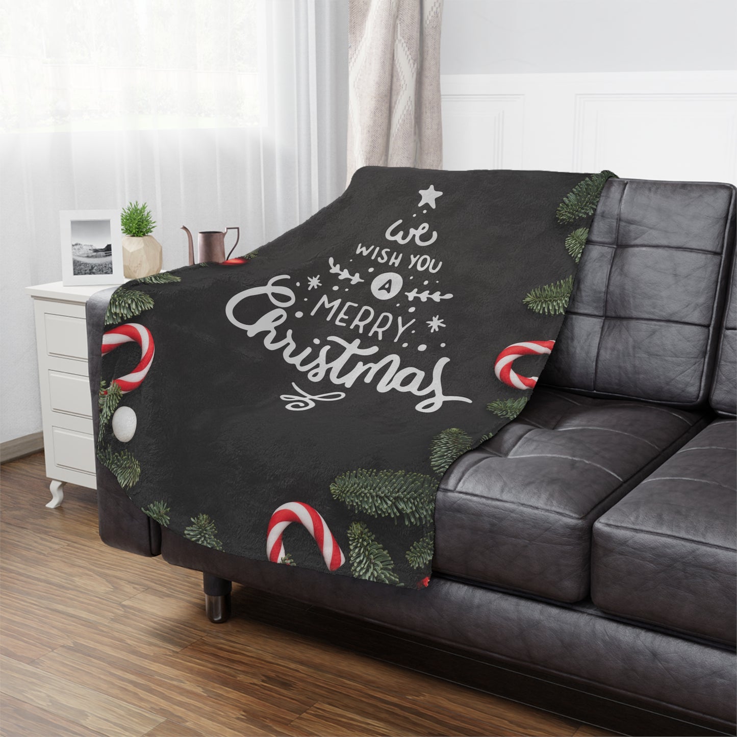 We Wish You Merry Christmas Printed Minky Blanket, Black