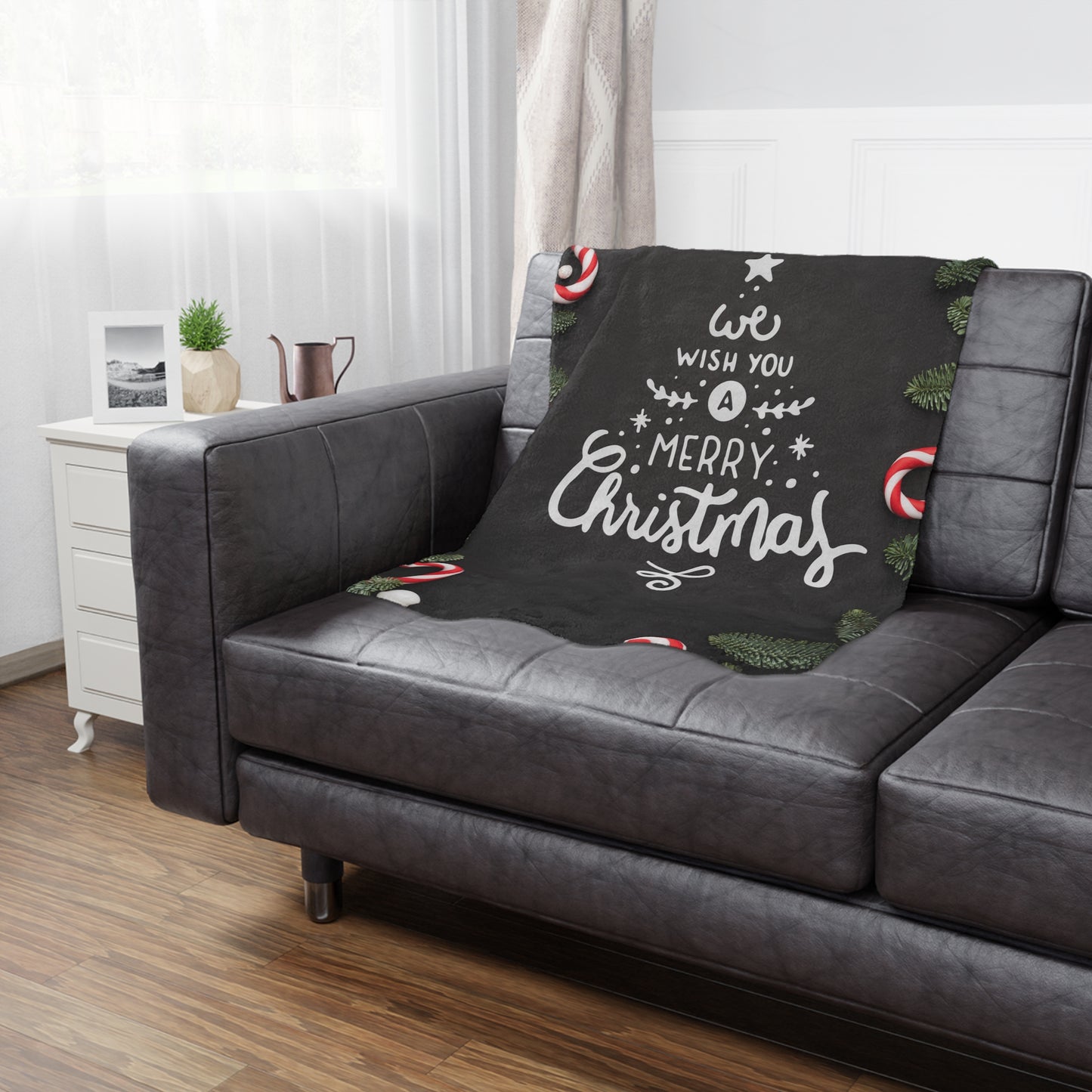We Wish You Merry Christmas Printed Minky Blanket, Black