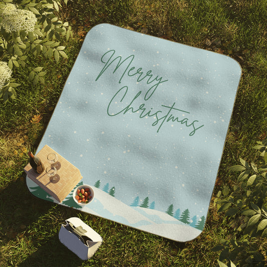 Merry Christmas with Trees Printed Picnic Blanket