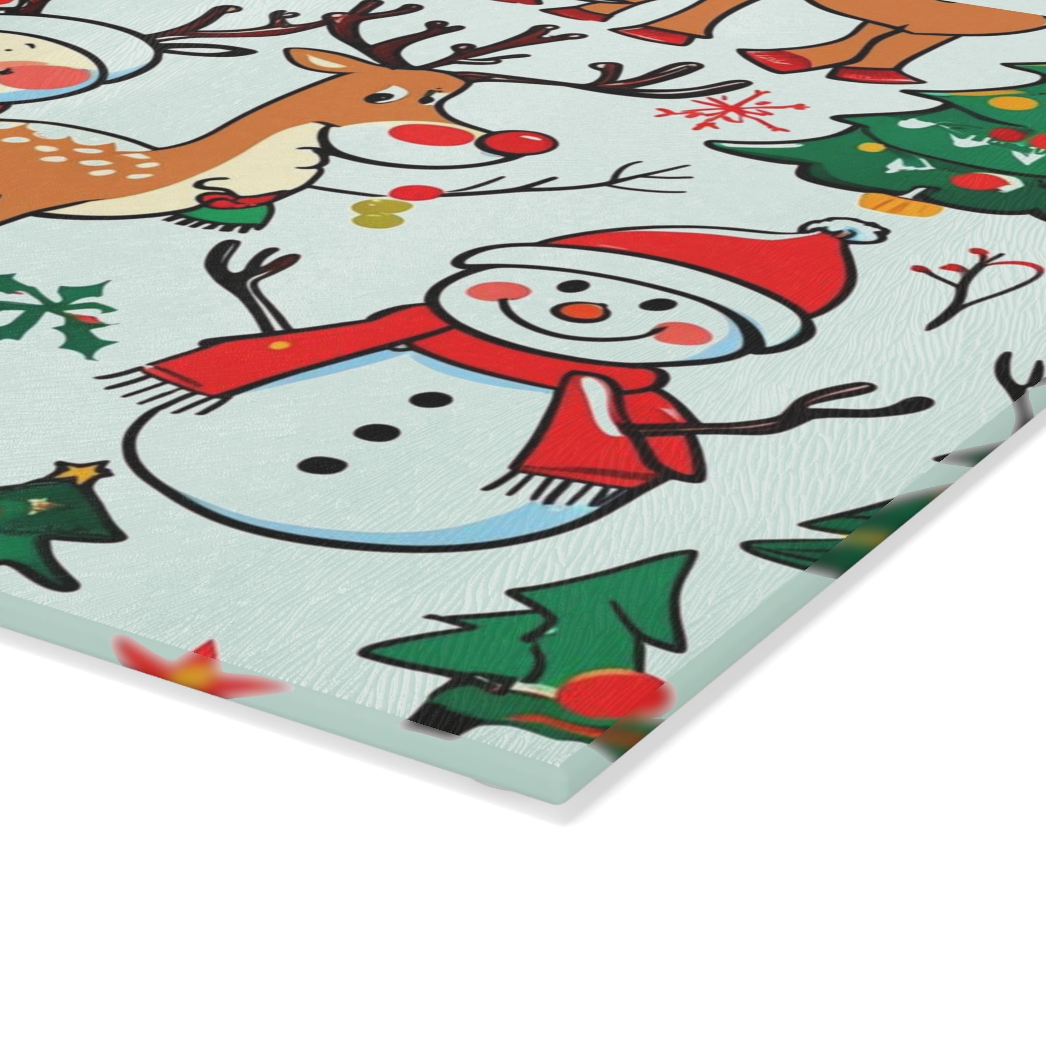 Christmas Cutting Board with Santa, Snowman, and Reindeer Design