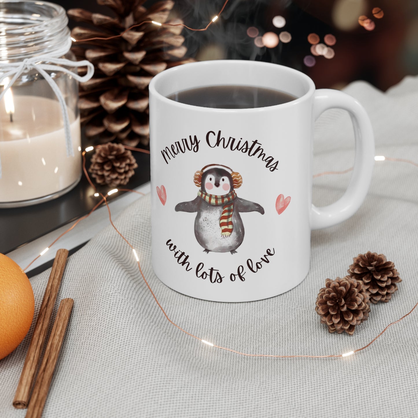 Merry Chistmas with Lots of Love Printed Ceramic Mug, 11 oz