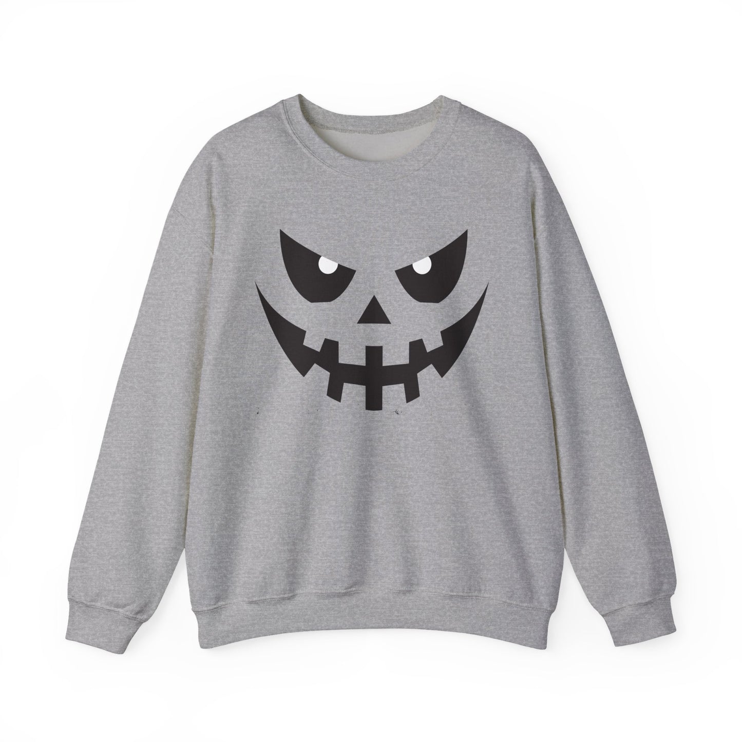 Creepy Pumpkin Face Halloween Sweatshirt – Beige Graphic Pullover for Spooky Season