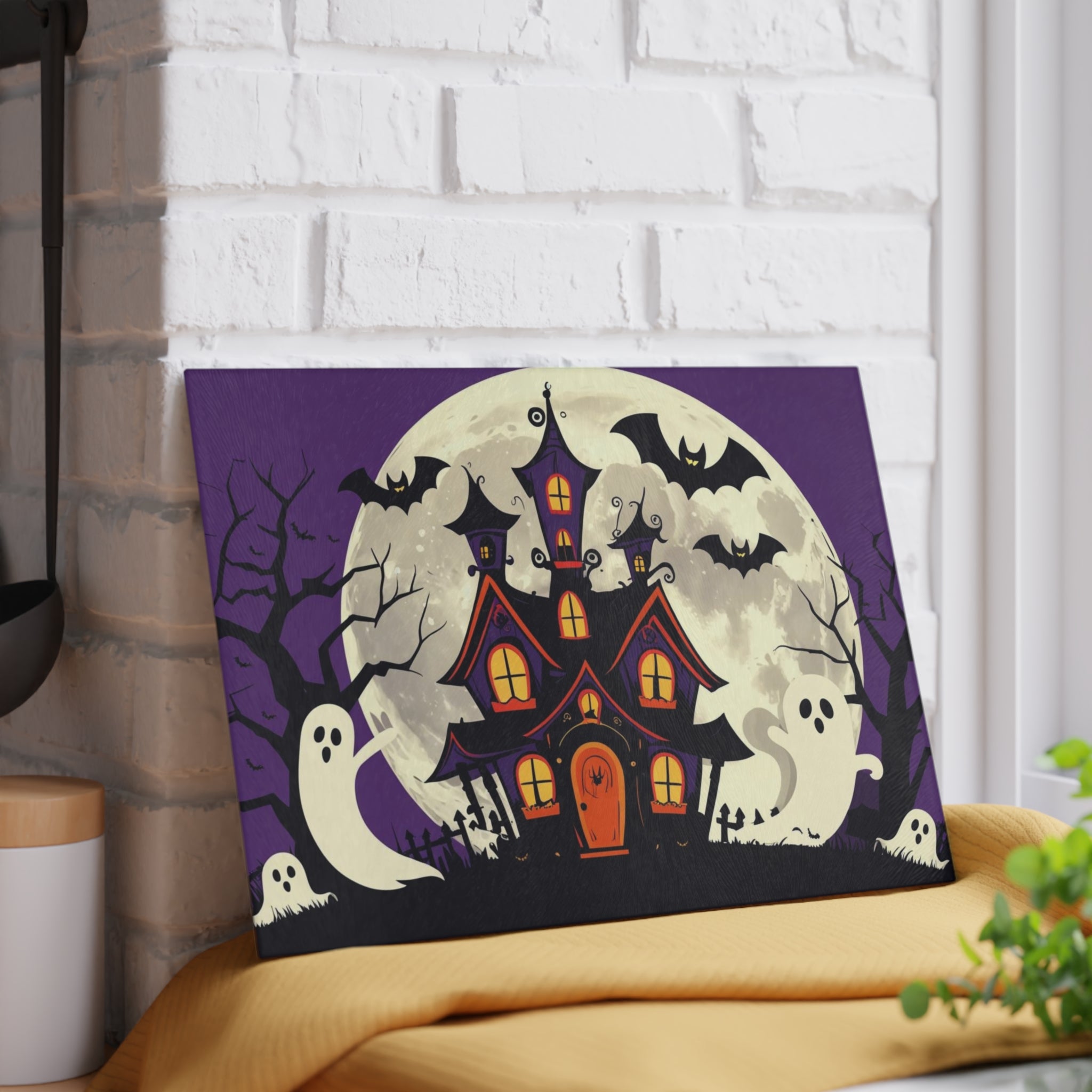 Spooky Halloween Placemat with Haunted House, Ghosts, and Bats