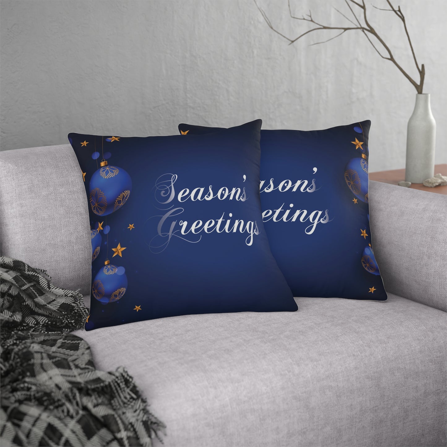 Season's Greetings Waterproof Pillows, Blue