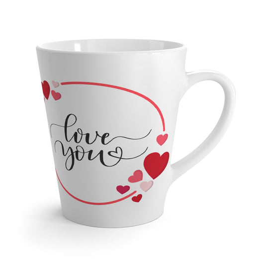 Ceramic Latte Mug – “Love You” Script with Red & Pink Hearts