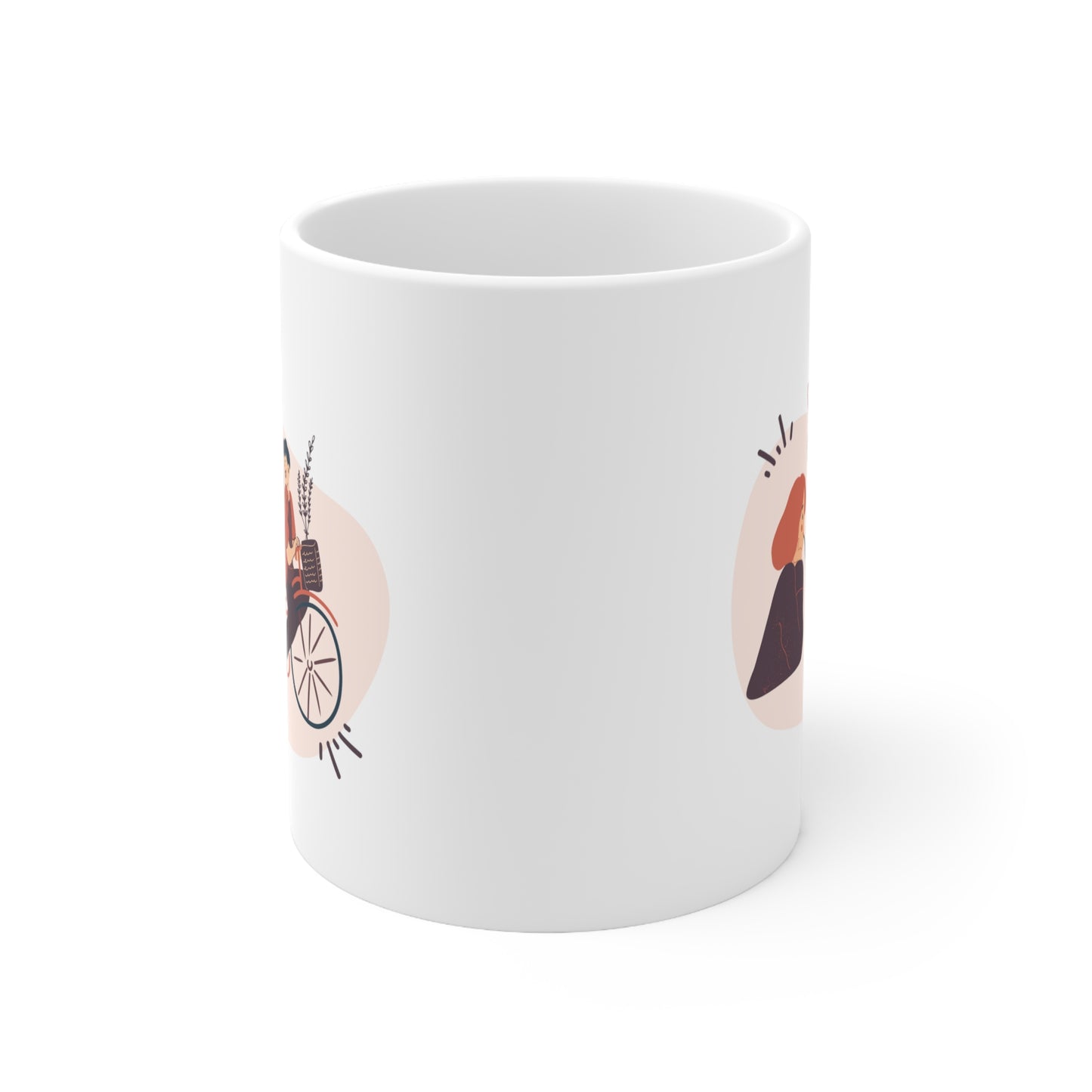 Couple on Cycle Printed Valentine Ceramic Mugs, 11oz