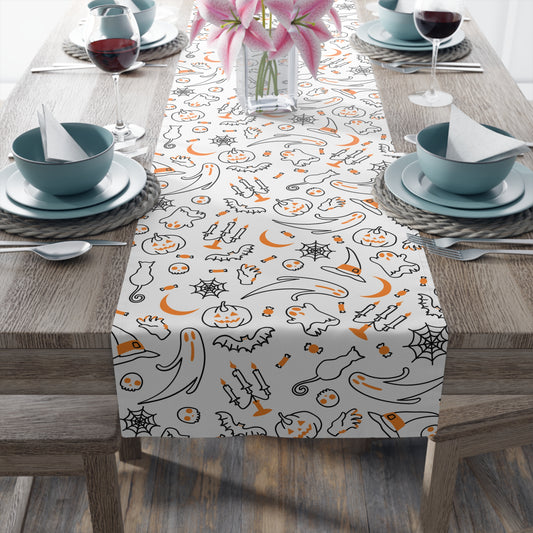 Halloween Icons Pattern Table Runner – Playful Pumpkins, Ghosts & Bats Decor