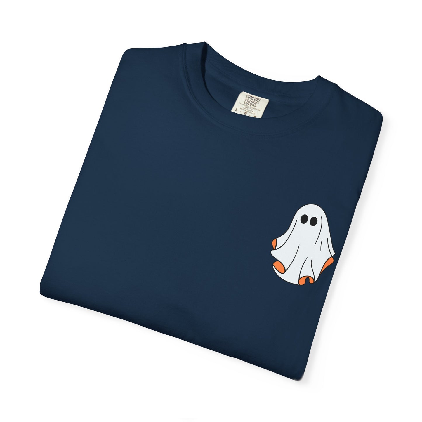 Minimal Ghost Halloween T-Shirt – Cute Pocket Graphic Tee for Spooky Season