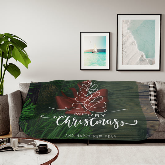 Merry Christmas and Happy New Year Printed Sherpa Blanket, Green