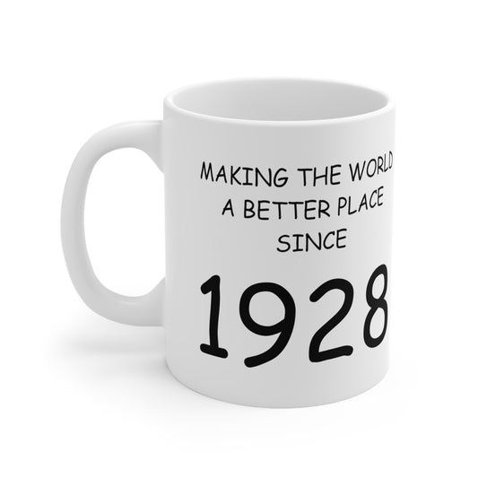 1928 Custom Birthday Ceramic Mug 11oz, White, Birthday Mug