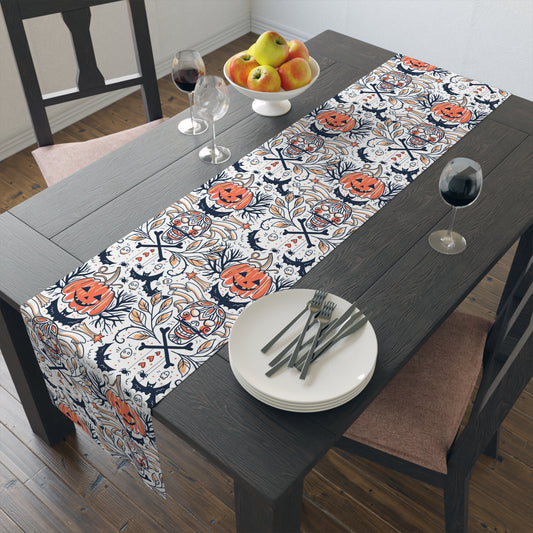 Halloween Table Runner – Pumpkin & Skull Gothic Fall Decor