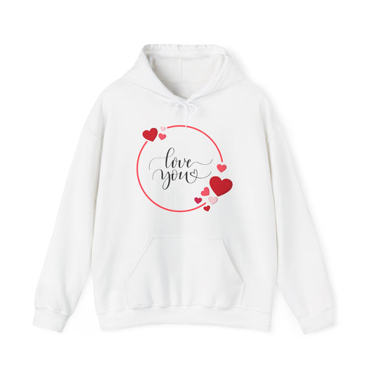 Love You with Hearts Printed Unisex Heavy Blend™ Hooded Sweatshirt, For Him & Her