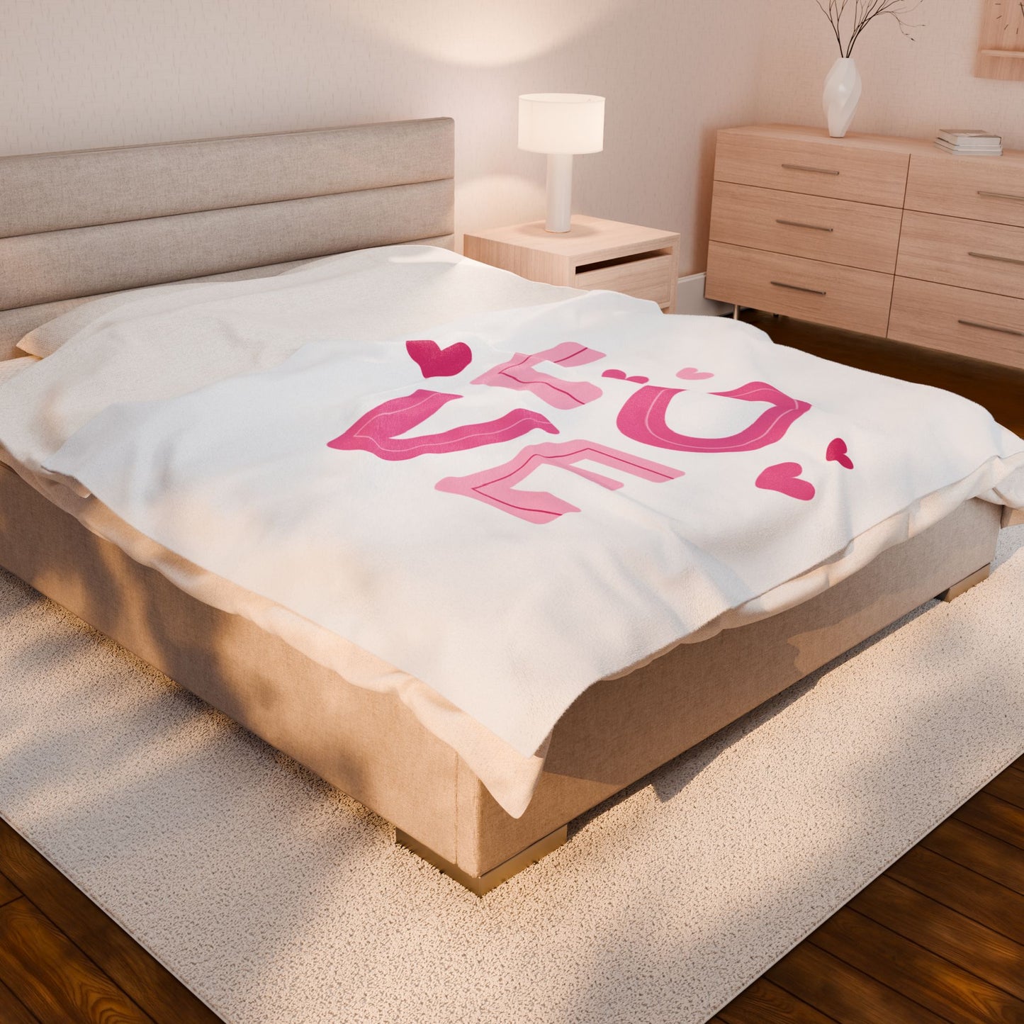 Love with Hearts Printed Velveteen Plush Blanket