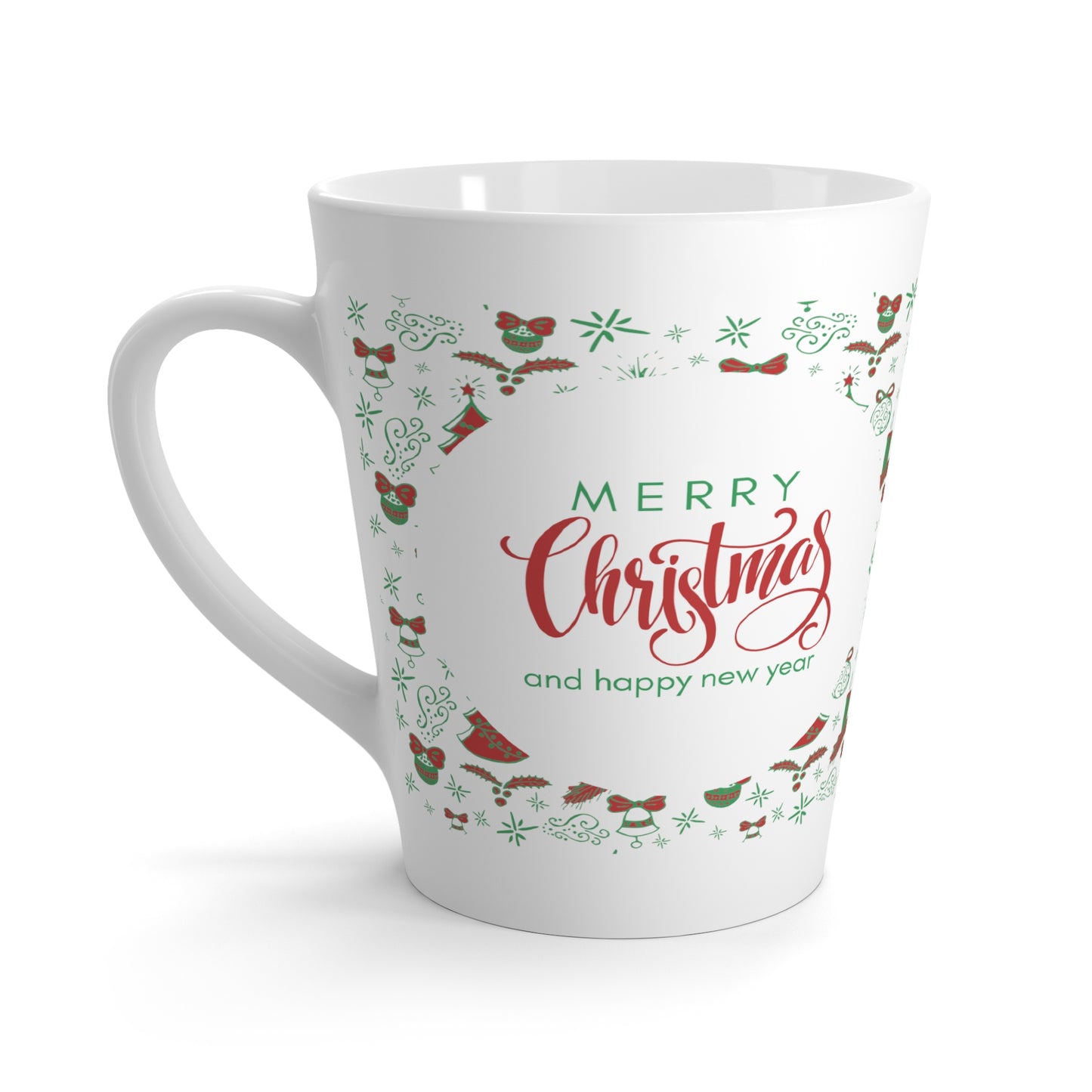 Merry Christmas & Happy New Year Printed Latte Mug, 12oz