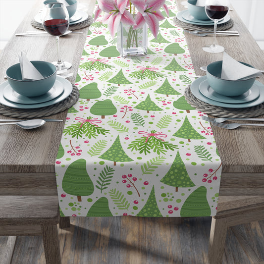 Festive Green Tree and Berry Pattern Wrapping Paper with Nature Motifs
