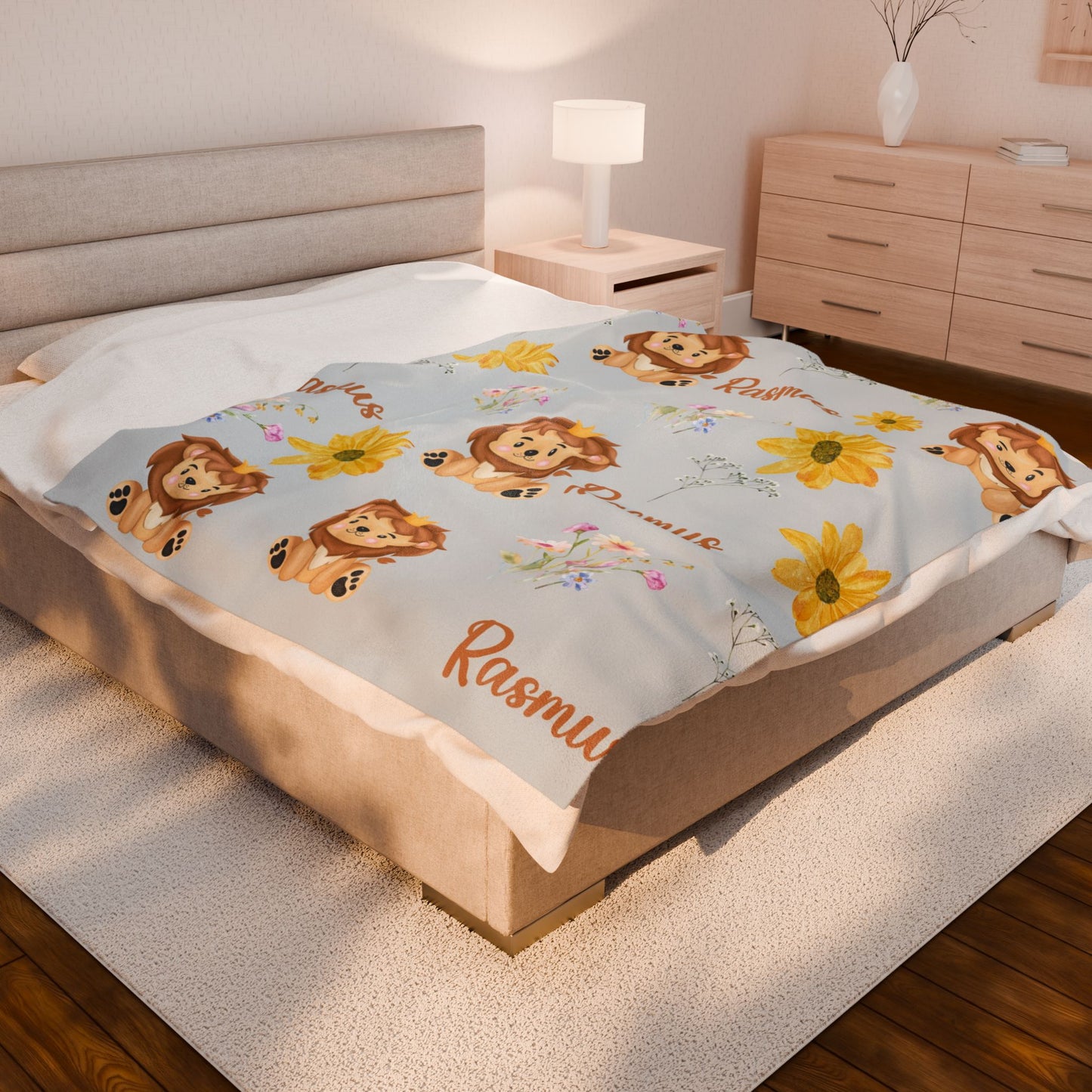 Personalized Lion Baby Blanket – Velveteen Plush Safari-Themed Name Blanket for Newborns, Baby Shower Gift
