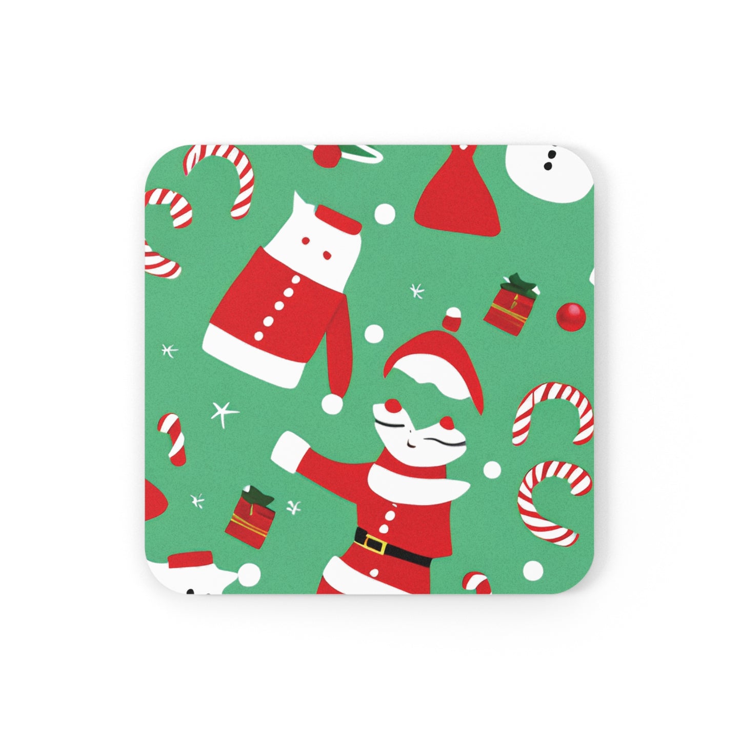 Christmas Cork Back Coaster – Glossy Holiday Drink Mat with Non-Slip Base