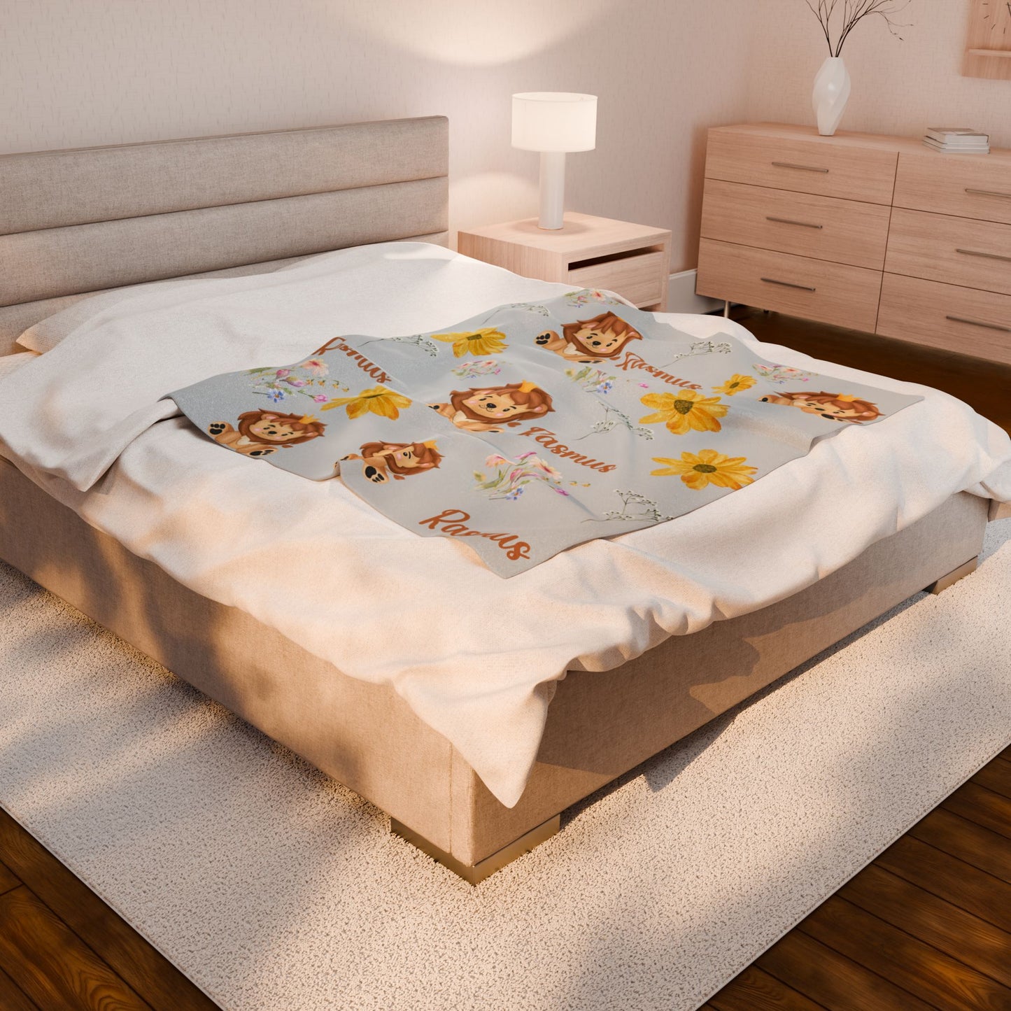 Personalized Lion Baby Blanket – Velveteen Plush Safari-Themed Name Blanket for Newborns, Baby Shower Gift
