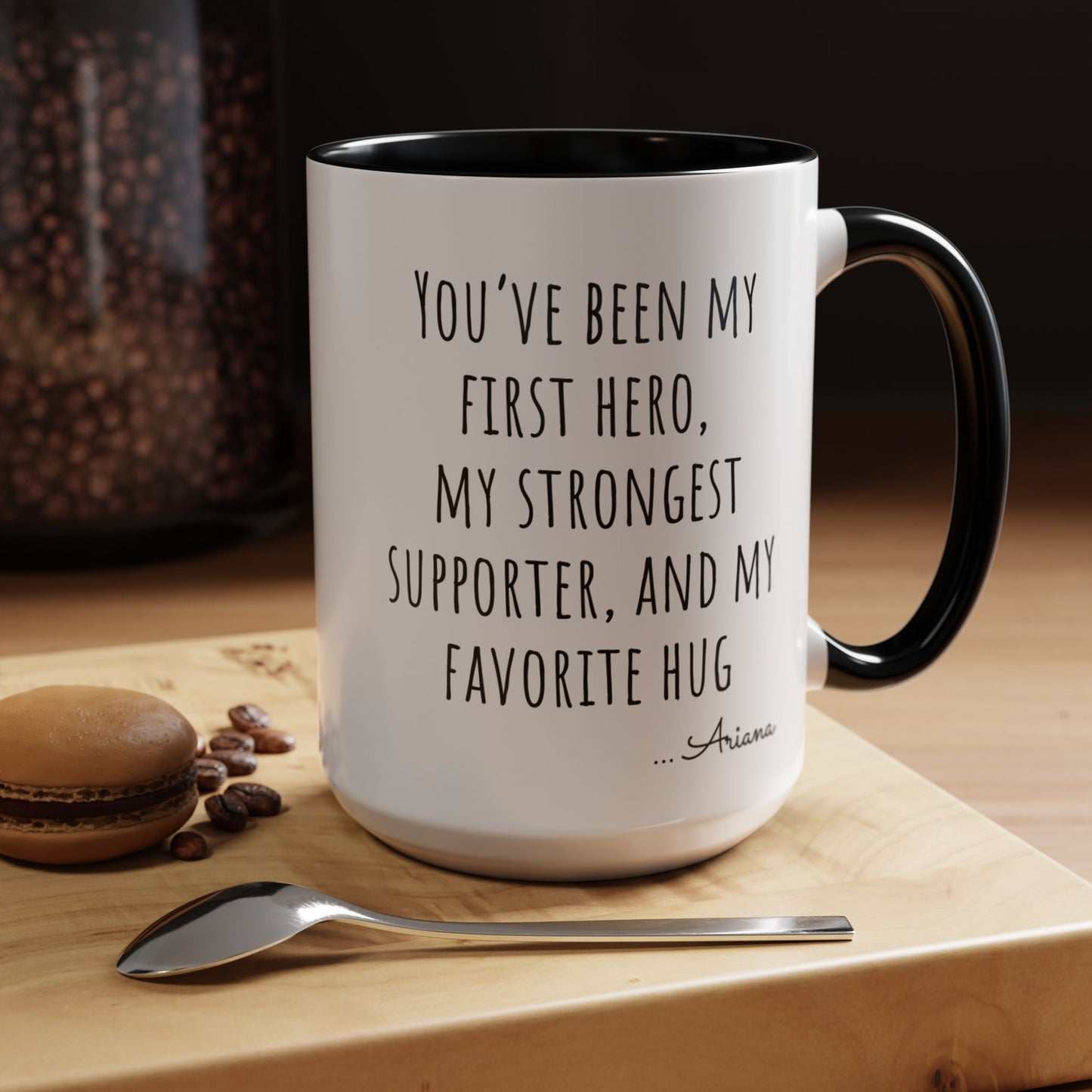Father’s Day Mug with Heartfelt Quote – “You’ve Been My First Hero” Coffee Cup Gift from Daughter or Son