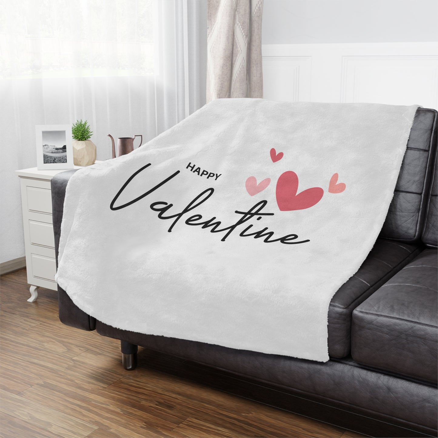 Happy Valentine with Flying Hearts Printed Velveteen Minky Blanket
