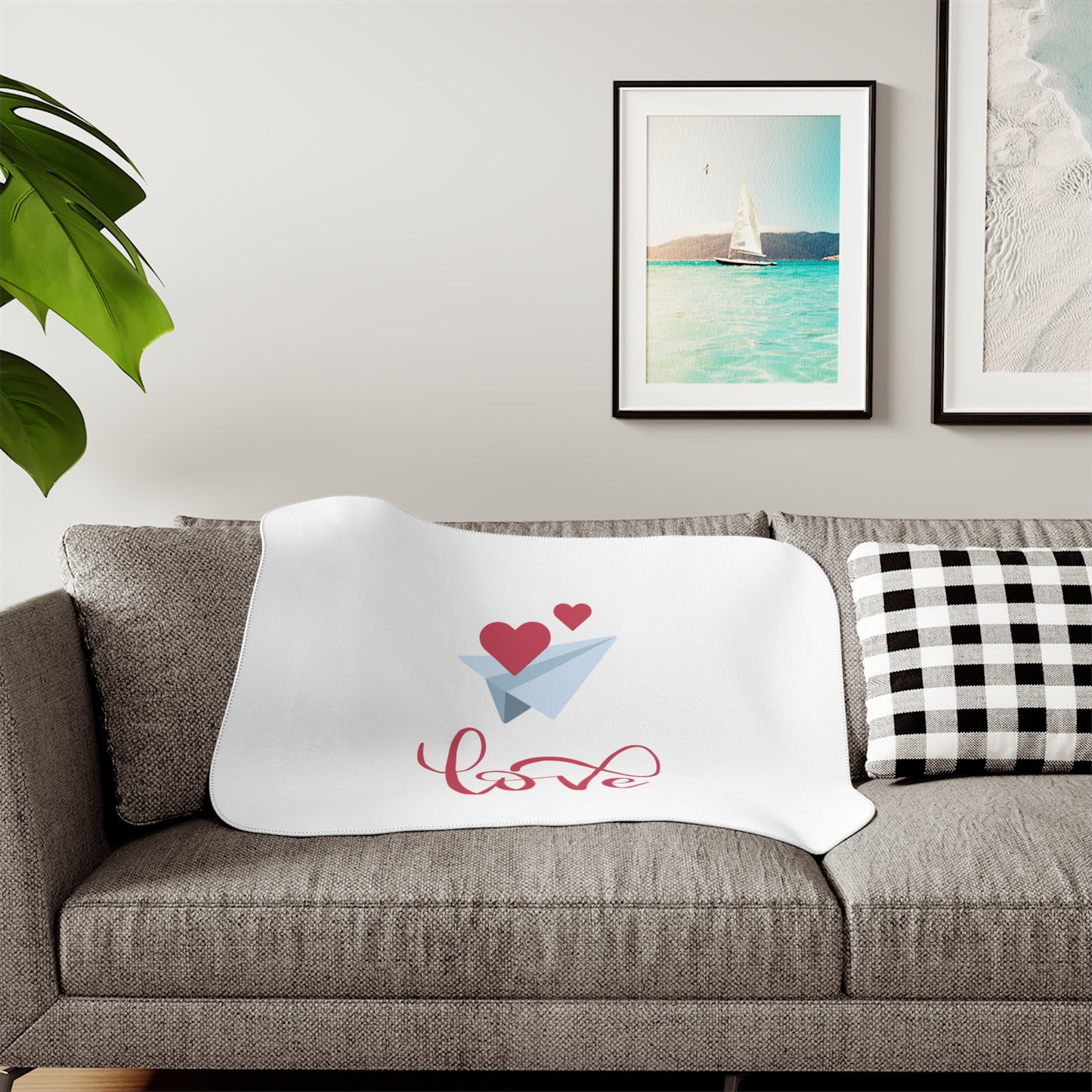 Love with Flying Heart Printed Sherpa Blenket for Valentine Day