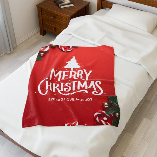 Merry Christmas with Spread Love and Joy Printed Velveteen Plsuh Blanket