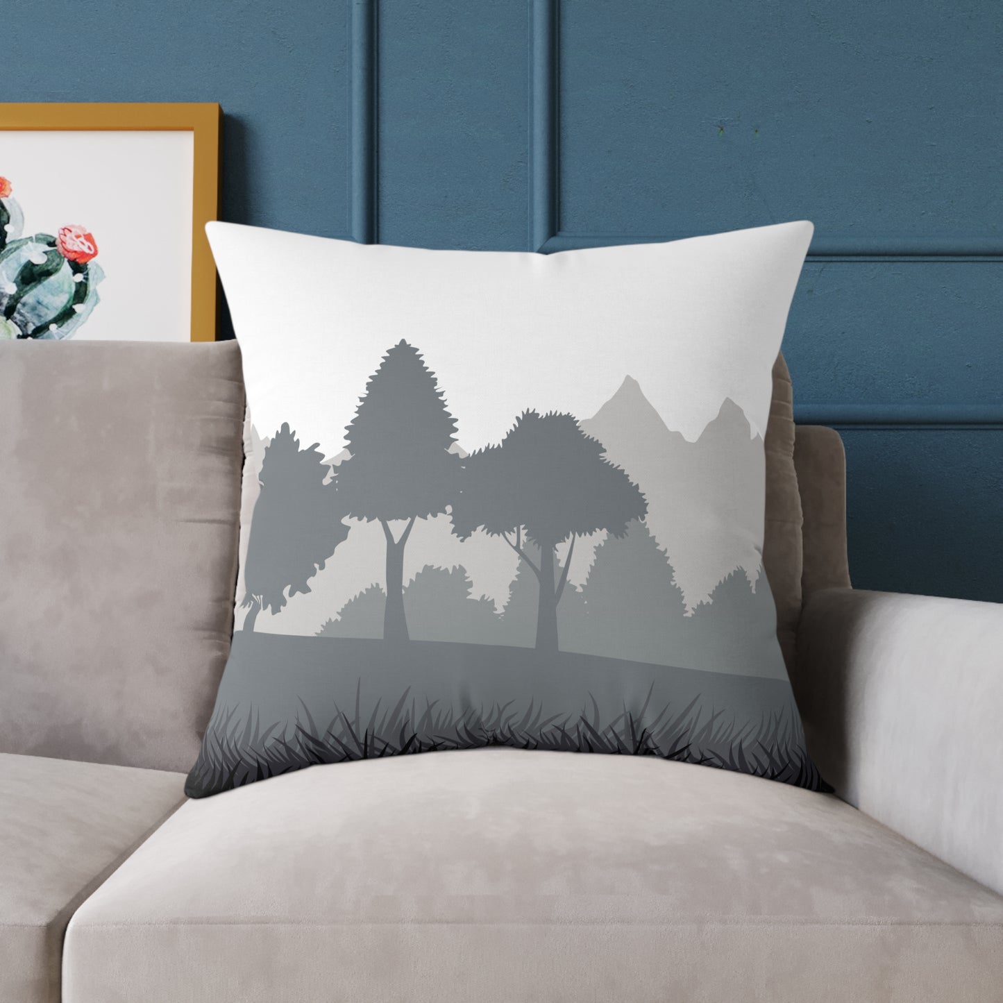 Gray Landscape Throw Pillow – Minimalist Nature Cushion