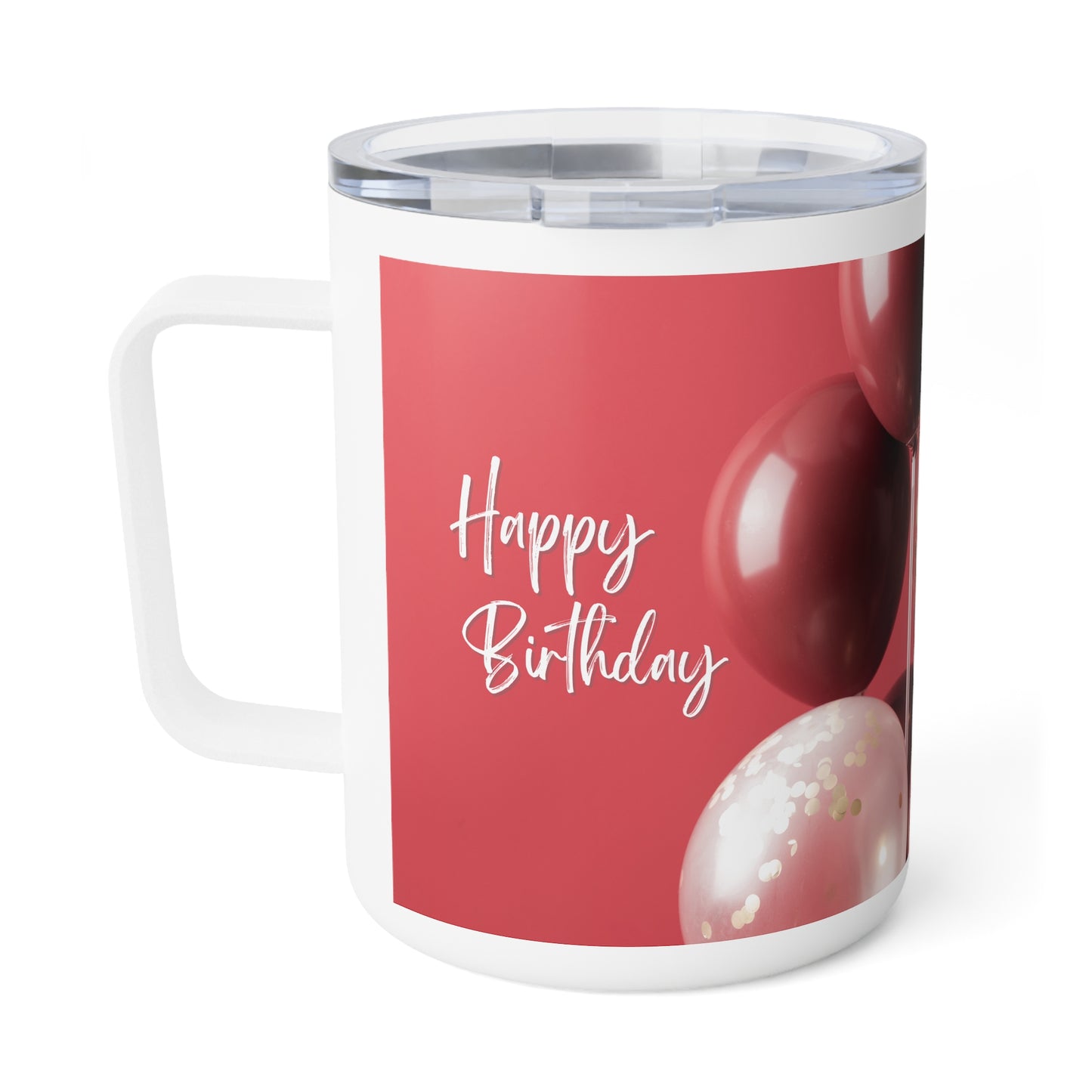 Happy Birthday Travel Mug – Stainless Steel Insulated Cup with Handle & Balloon Design, 10oz
