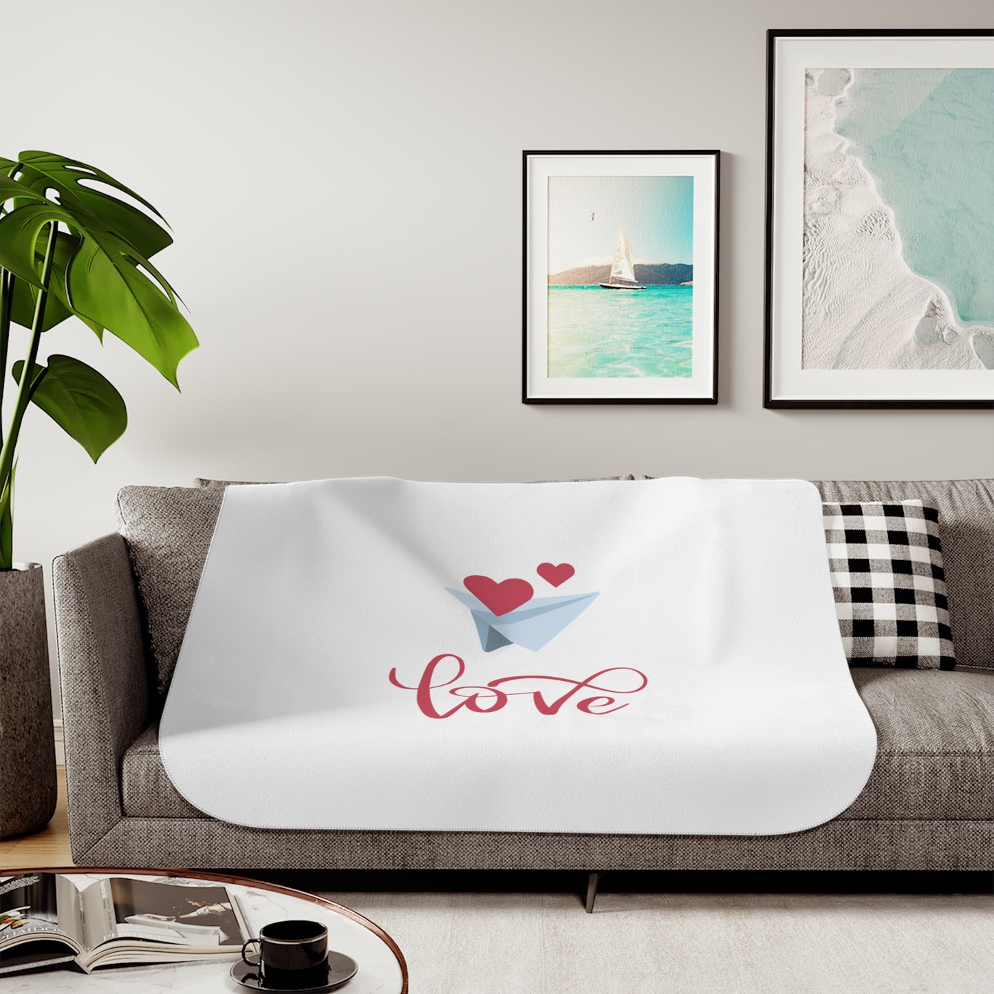 Love with Flying Heart Printed Sherpa Blenket for Valentine Day