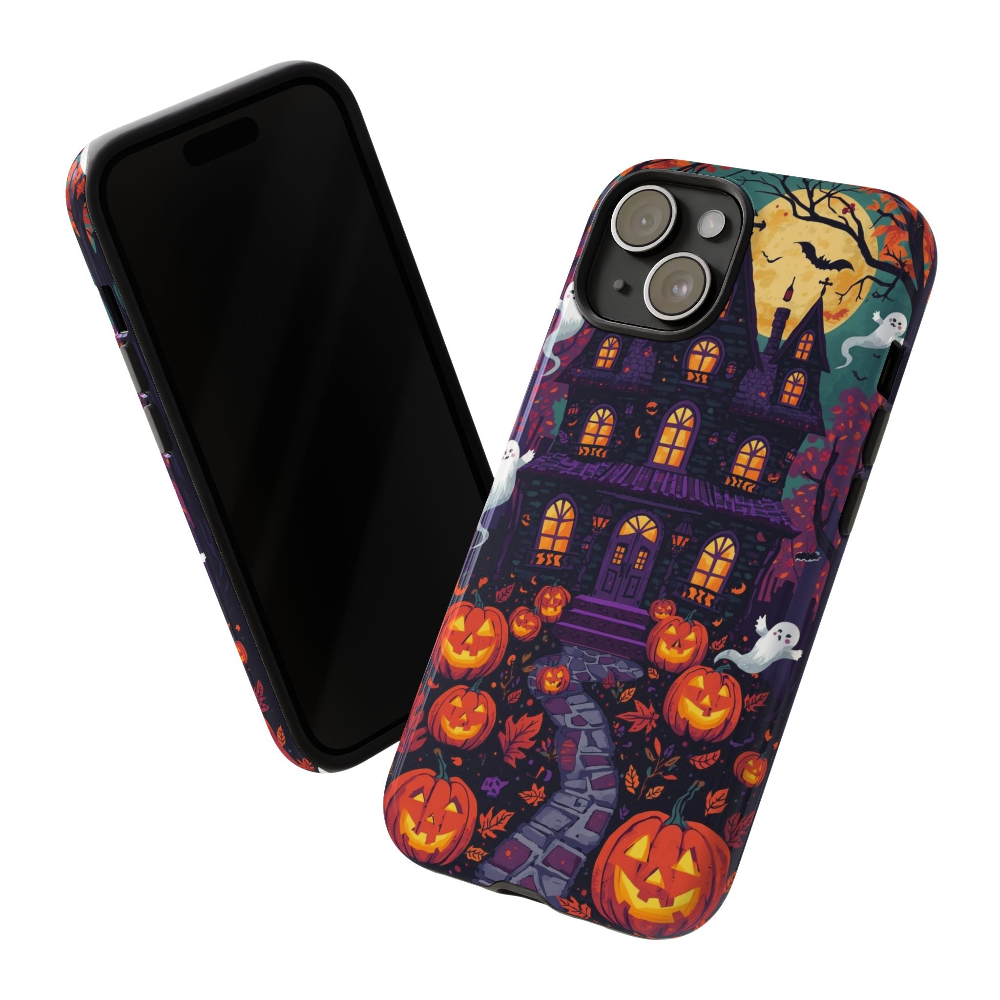 Halloween Phone Case with Haunted Mansion, Ghosts, and Pumpkins