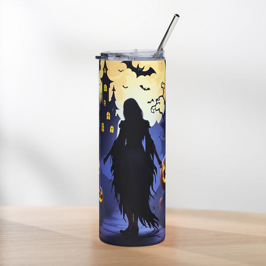 Haunted Castle Halloween Tumbler – Witch Silhouette & Moonlit Magic
