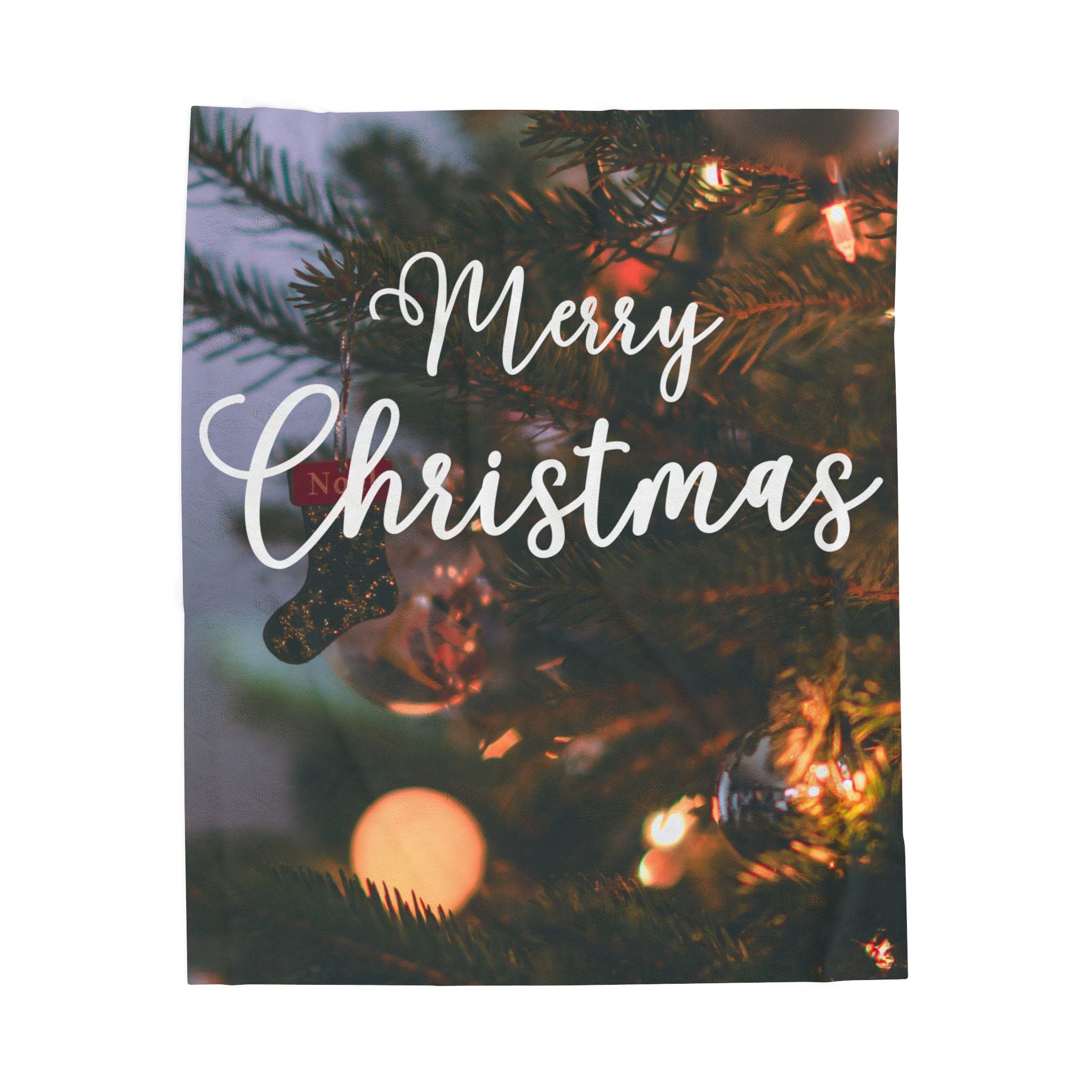 Merry Christmas with Ornament Printed Velveteen Plush Blanket