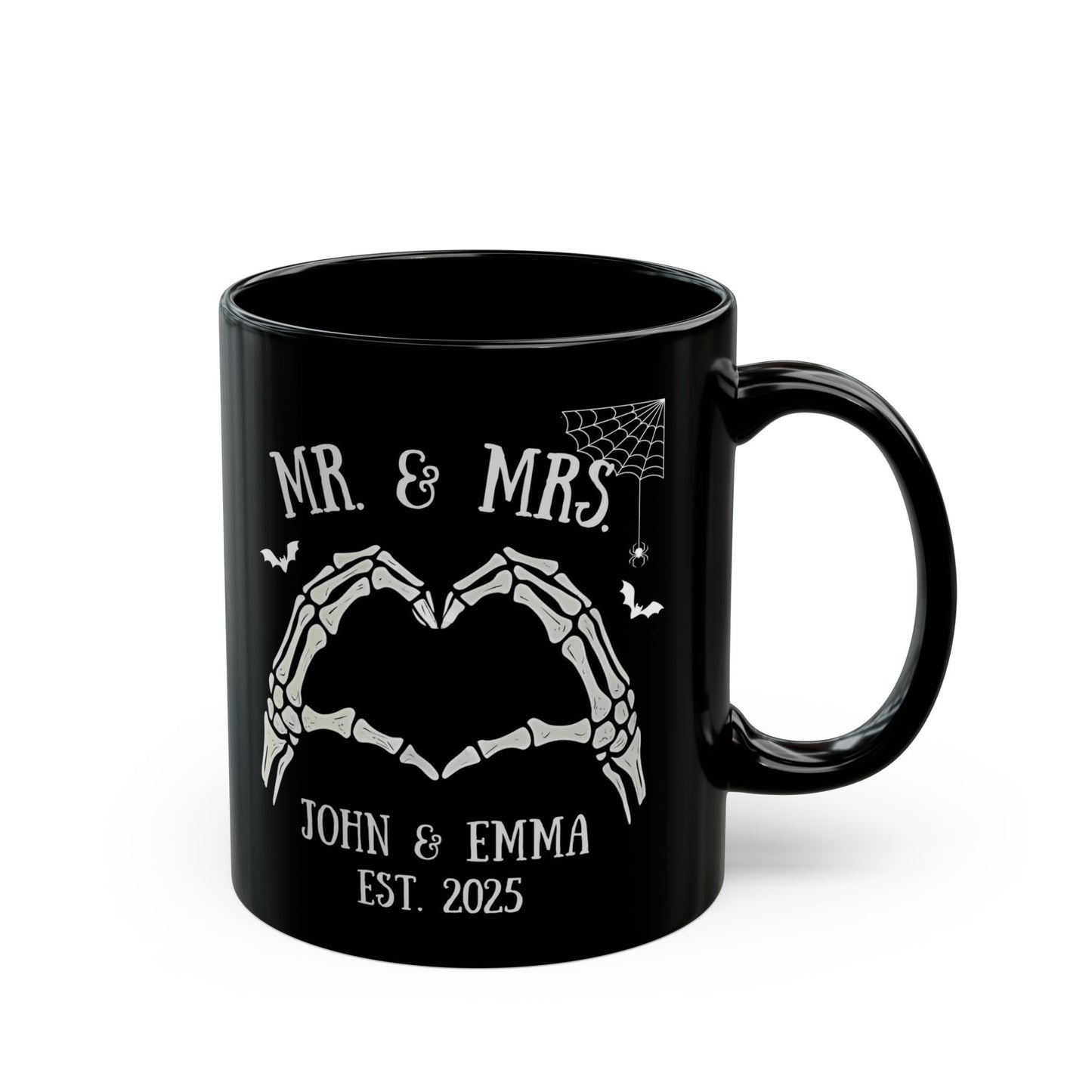Skeleton Hands Mr & Mrs Mug – Spooky Love Black Coffee Cup for Couples